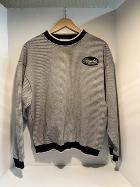 Vintage Ash City Black White Textured Cotton Knit Crewneck Sweater L (1 of 2)